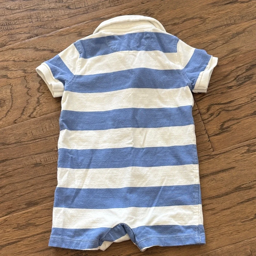 Ralph Lauren Blue and Cream Striped Polo Romper